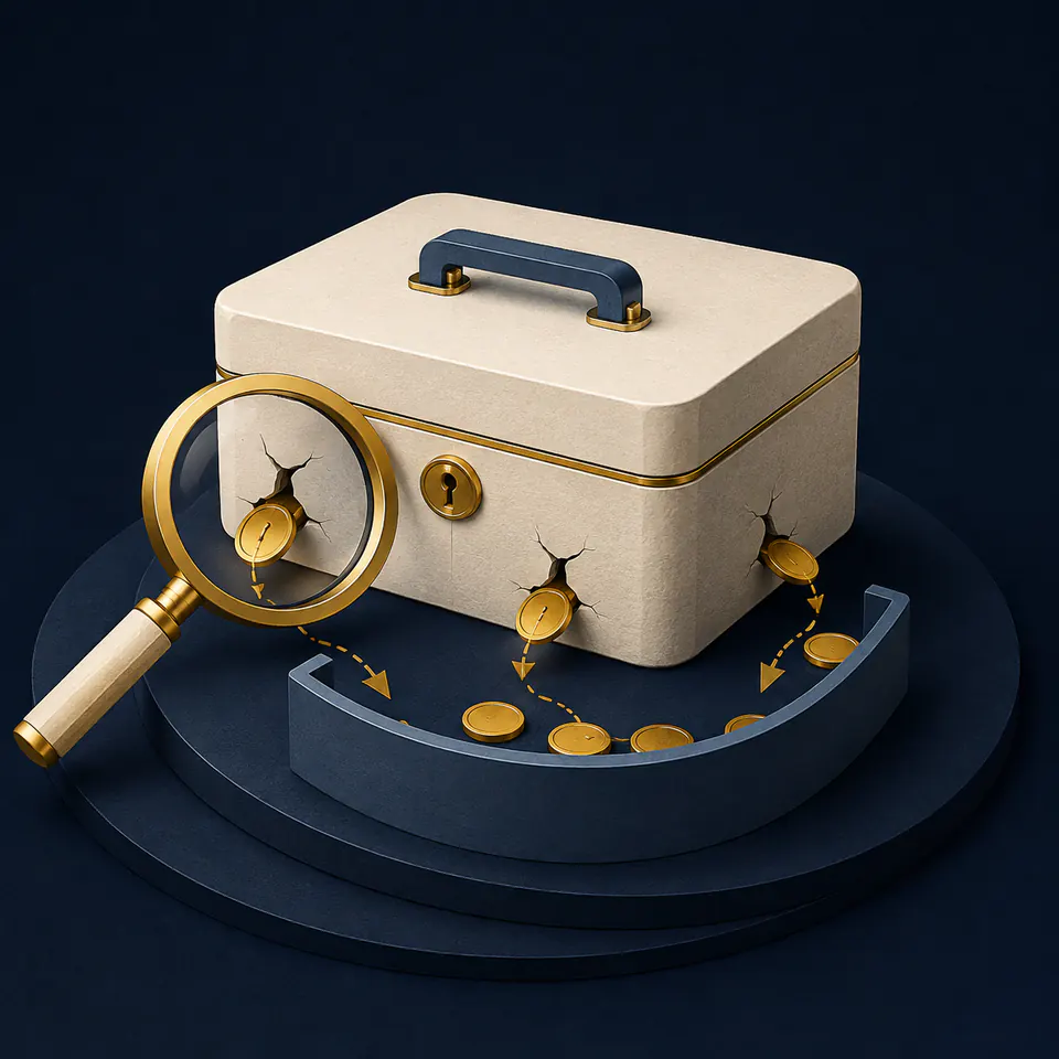 Monedas detectadas antes de escapar por las grietas de una caja comercial